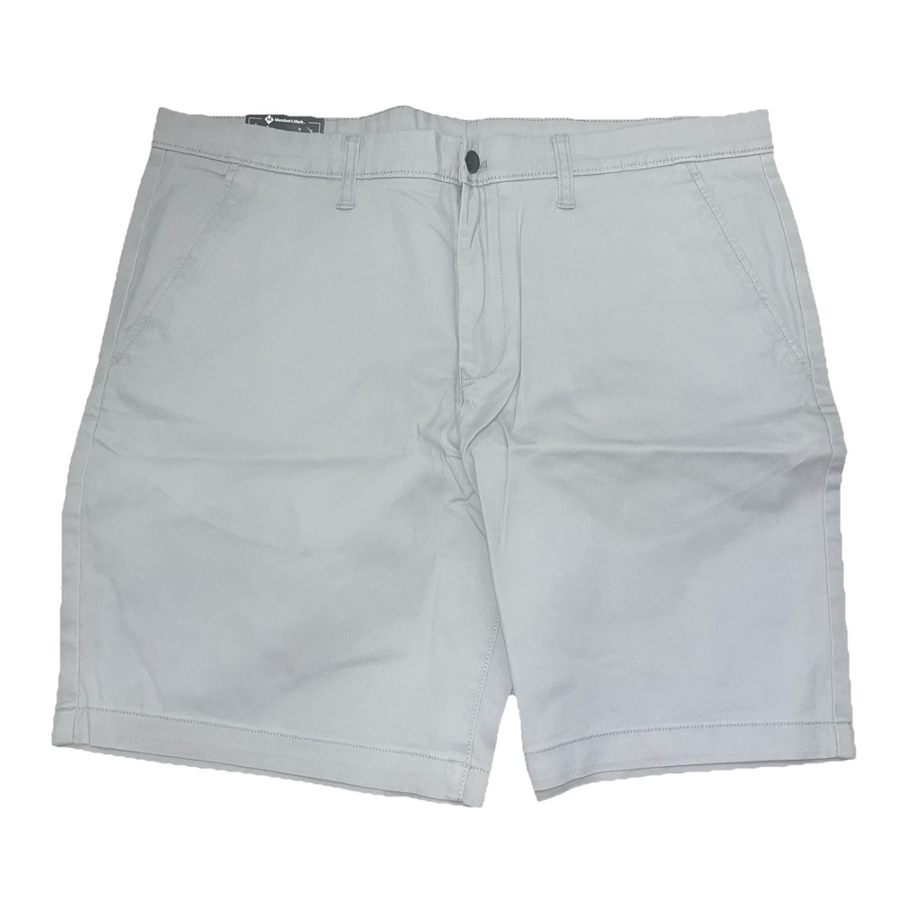 Member's Mark Men's Shorts 38 Waist Stretch Flat Front Light Grey Shorts